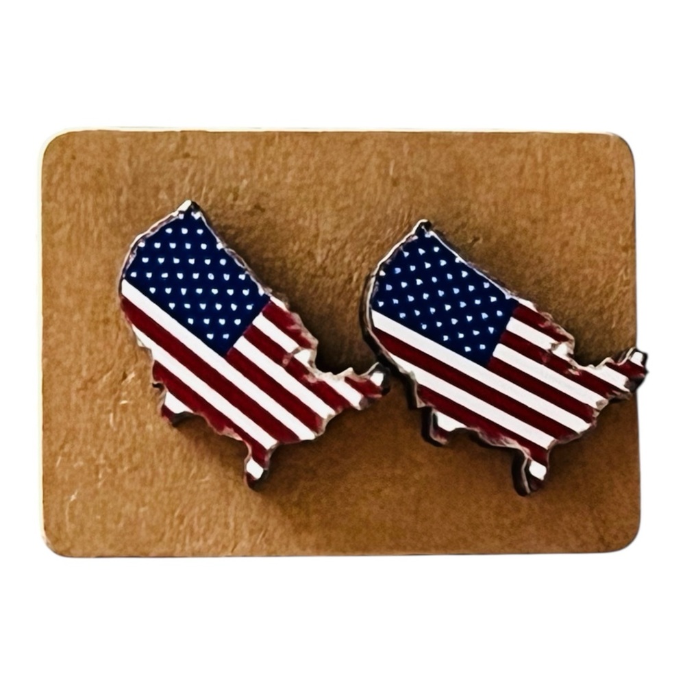 Earrings USA American Flag Map Stars and Stripes